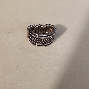 Curved Stretchy Silvertone Ring